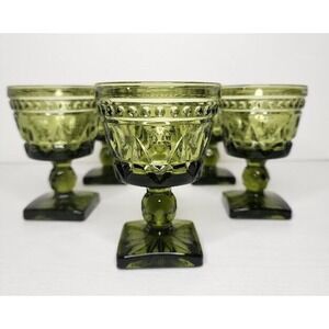 5 Vintage Colony Park Lane Liquor Cocktails Glasses, Avocado Green, Square‎ Base